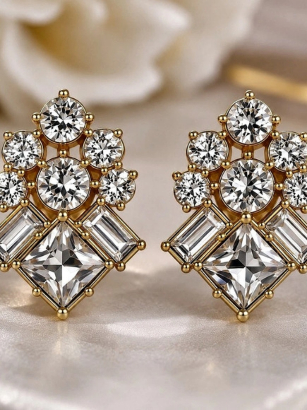 Crystal Geometric Drop Earrings in Gold